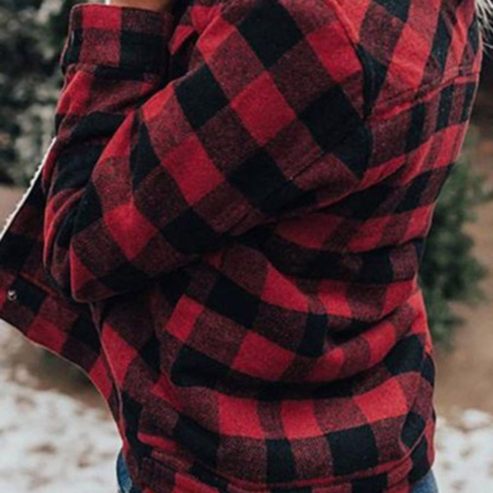 💜 New Buffalo Plaid Print Fleece Jacket - Picture 5 of 5